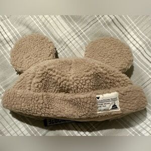 Japan Tokyo Disney Plush Sherpa Mickey Ear Hat in Beige